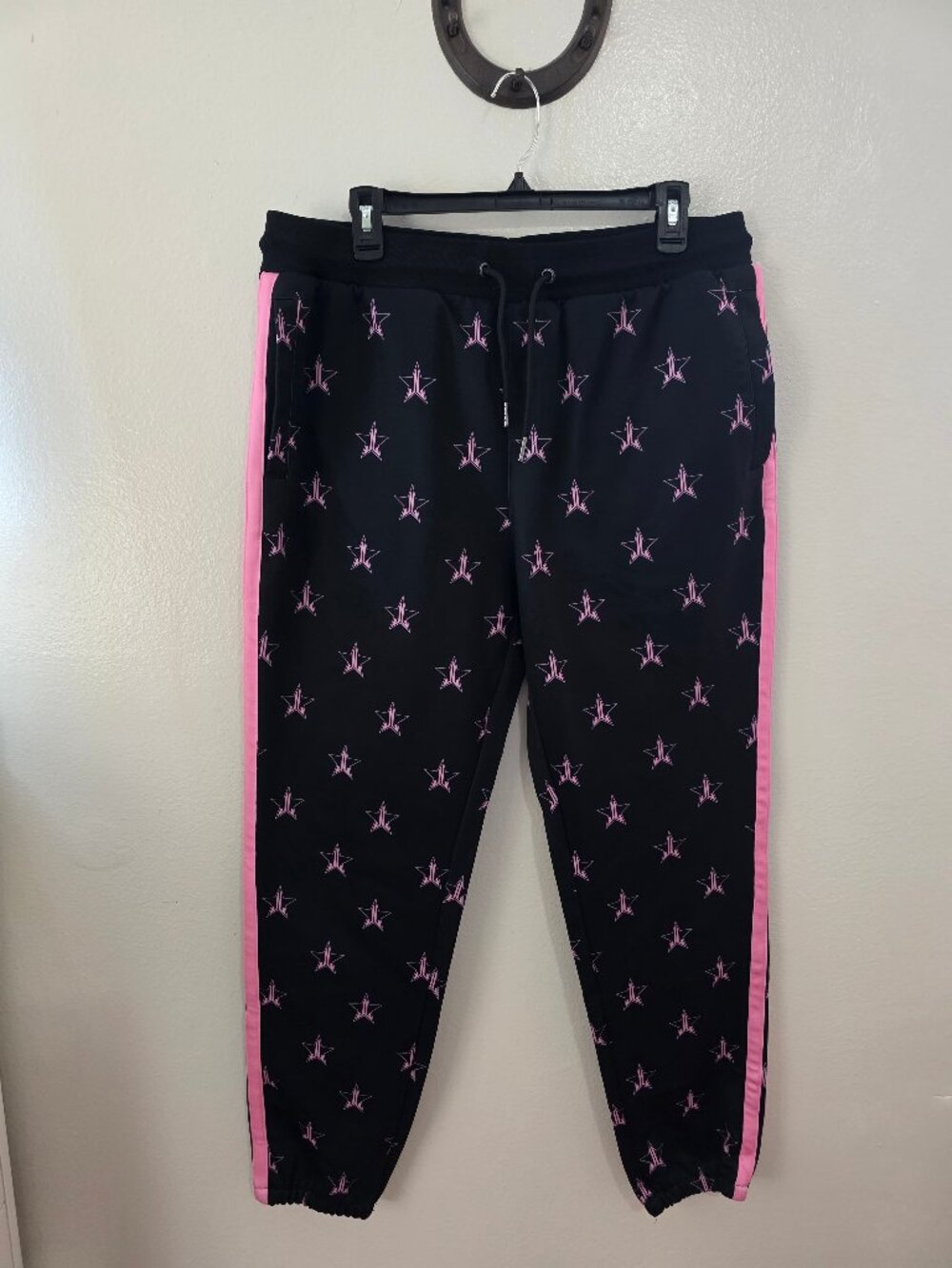 Jeffree Star Cosmetics Black & Pink Star Logo Track Pants Joggers